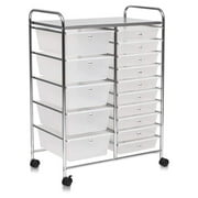 Keeomi 15-Drawer Storage Cart, 15 Drawer Trolley, Rolling Organizer Cart, Scrapbook Paper Organizer, Suitable for Office and School, Rolling Office Organizer Tools (Clear)